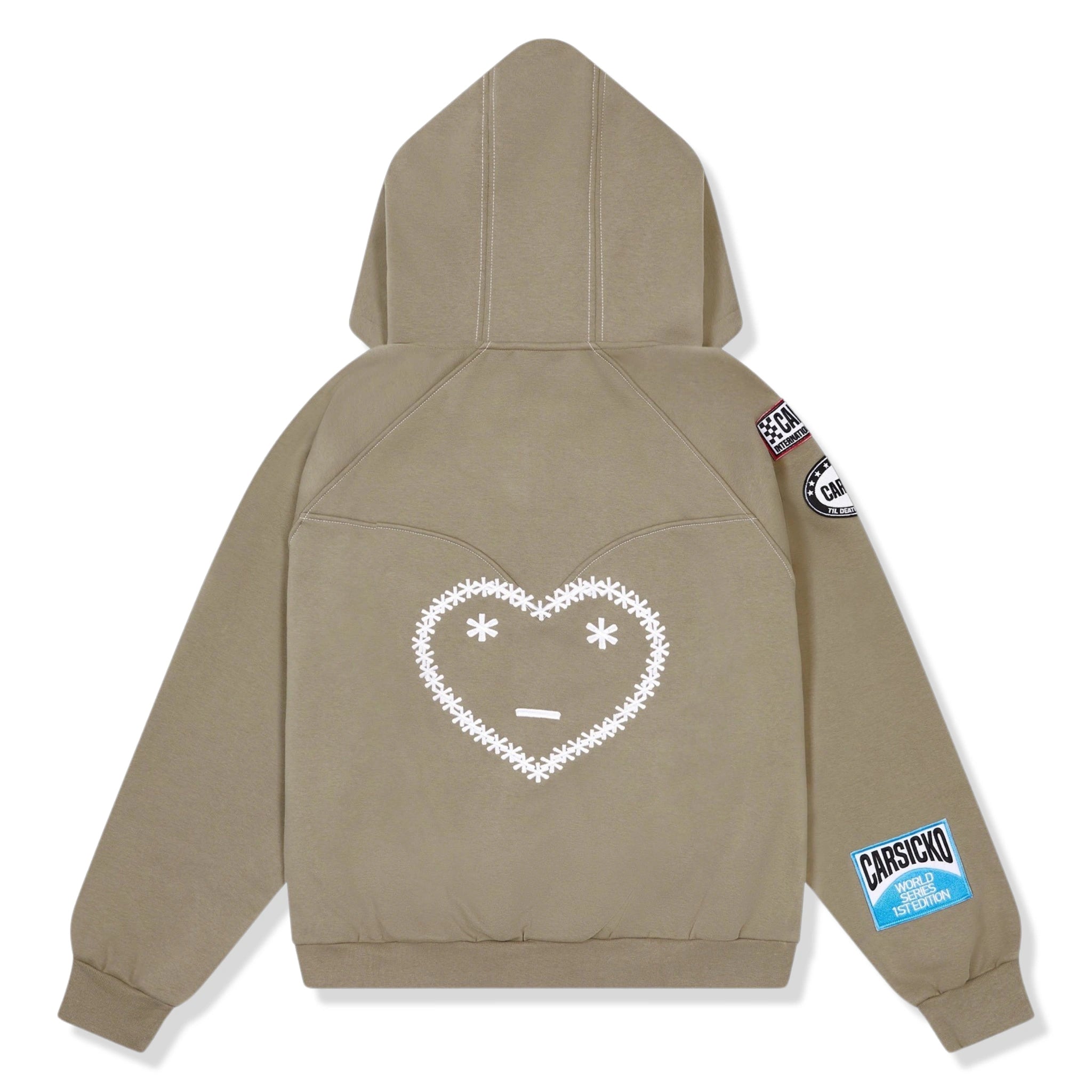 Back view of Carsicko Racing Club Zip-Up Cream Hoodie